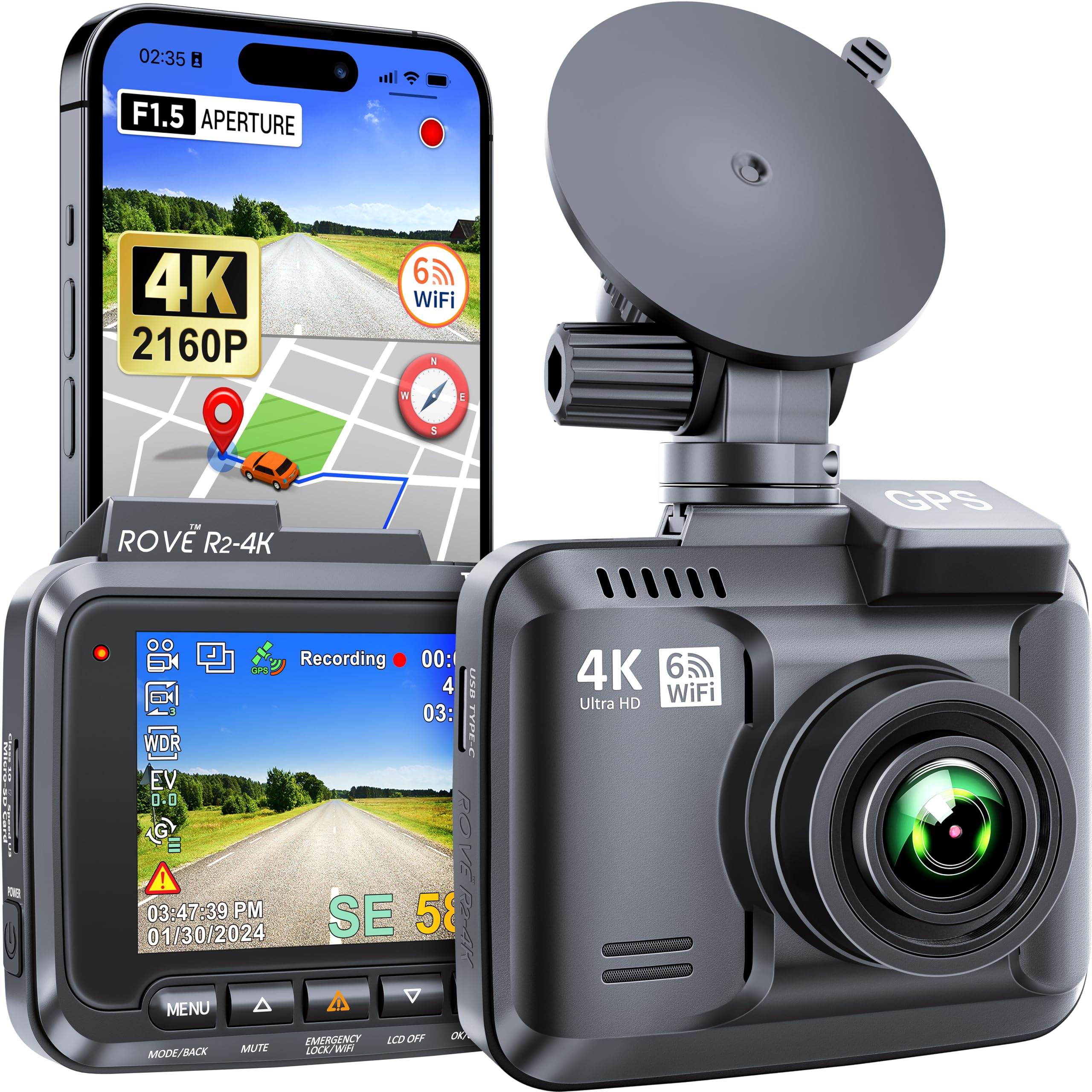 Dashcam 4K GPS WiFi - Enregistreur de Conduite